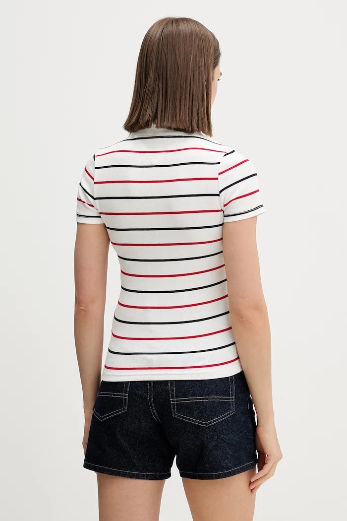 Tommy Jeans yakalı kadın pamuklu elastan tişört