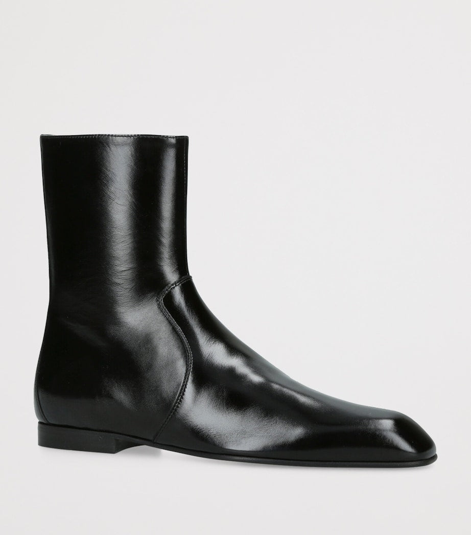 Khaite Black Leather Colt Ankle Boots