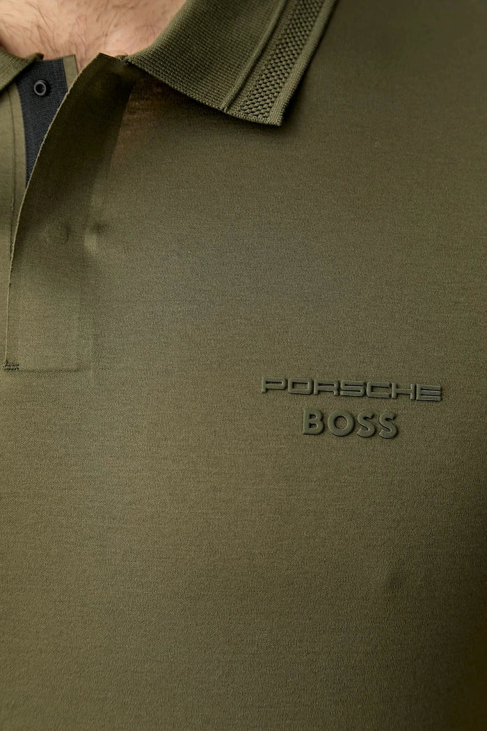 BOSS Green erkek pamuklu yakalı tişört BOSS X PORSCHE