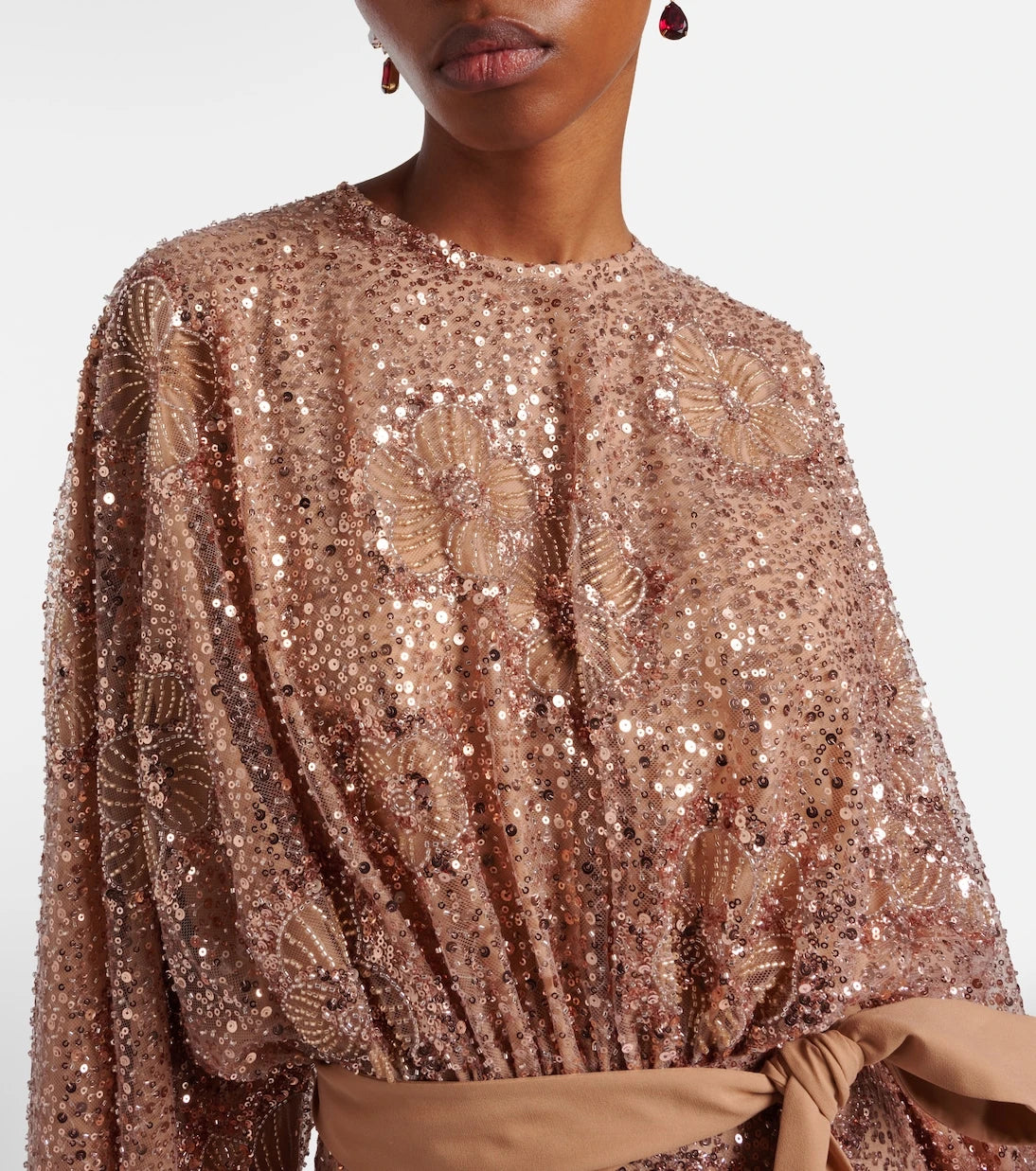 Elie Saab - Belted sequined silk-blend gown