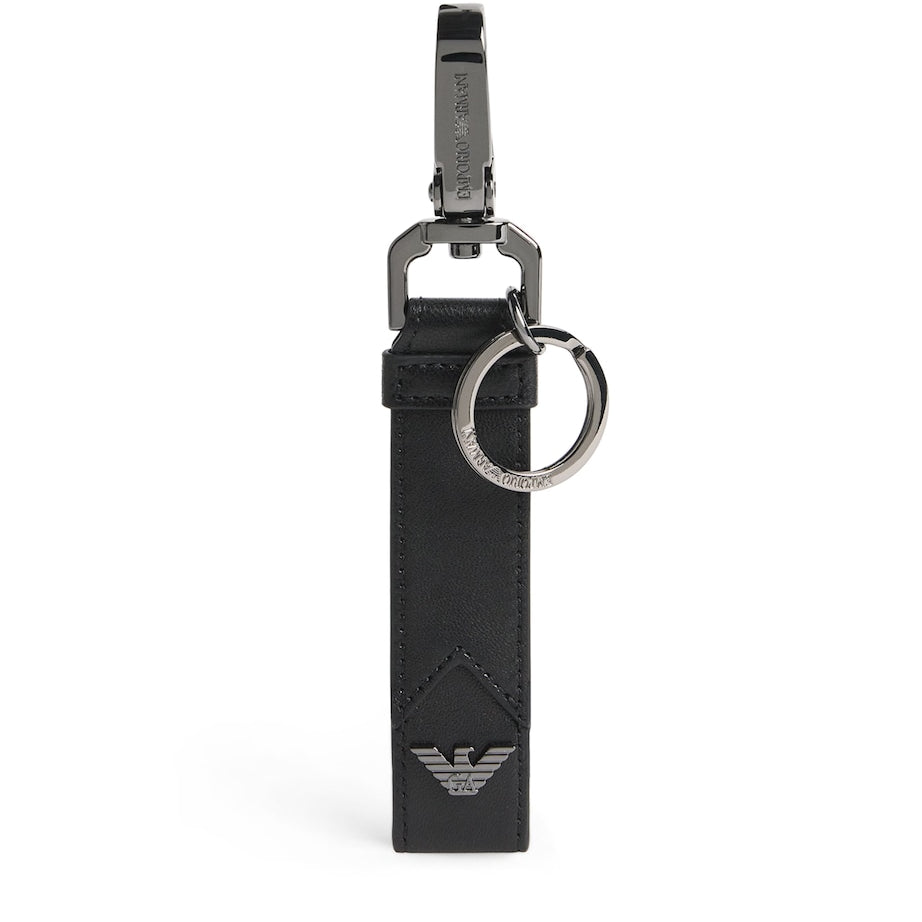 Emporio Armani Black Nappa Lambskin Logo Keyring