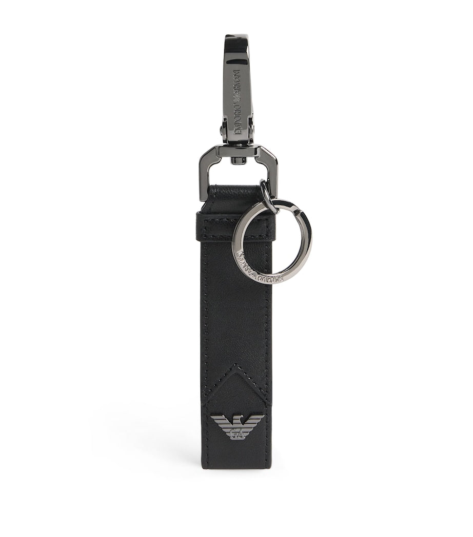 Emporio Armani Black Nappa Lambskin Logo Keyring