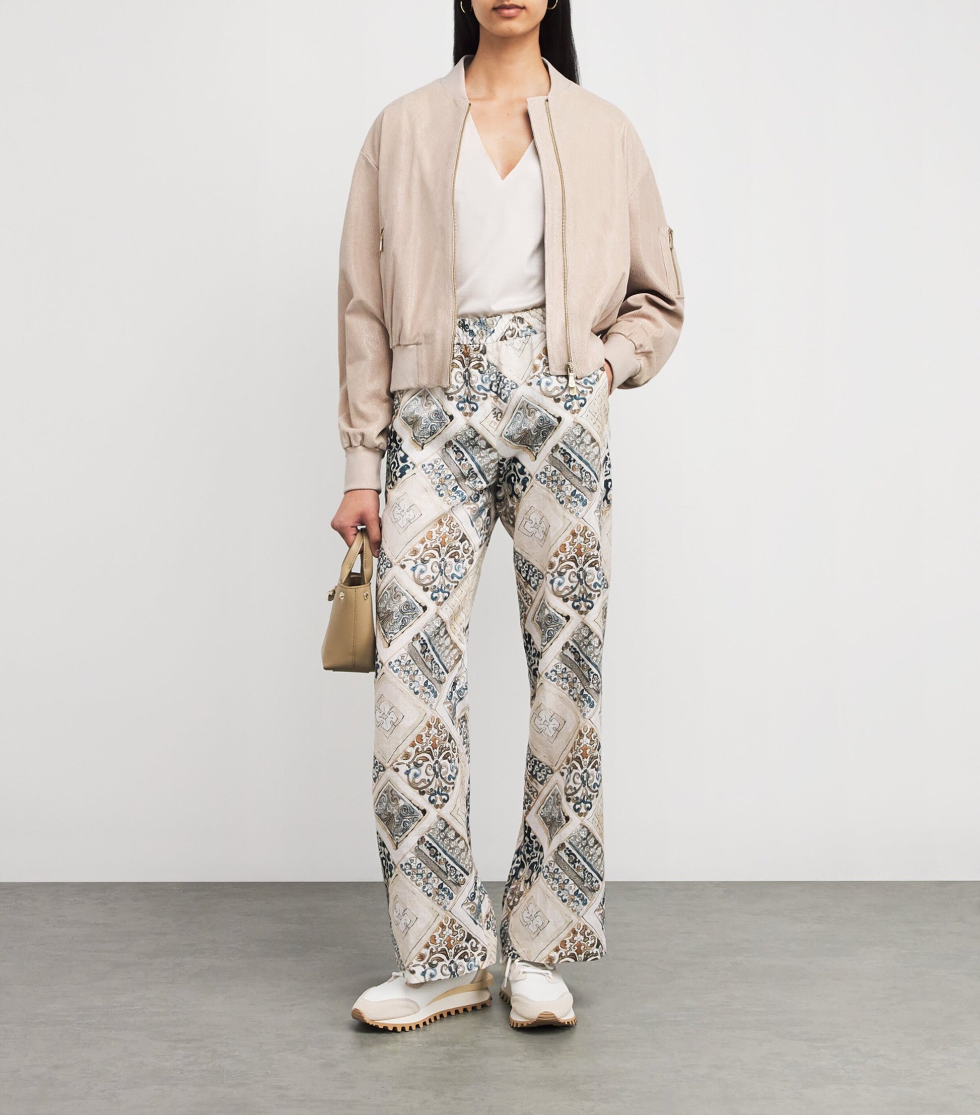 Eleventy Nude Metallic Suede Bomber Jacket