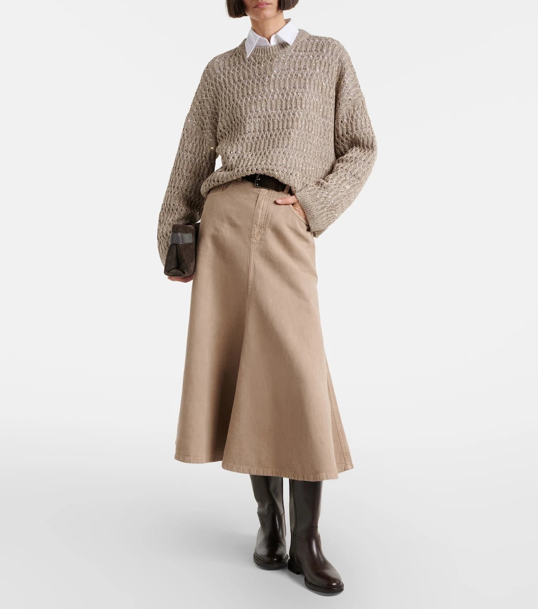 Brunello Cucinelli - Cotton and linen denim midi skirt