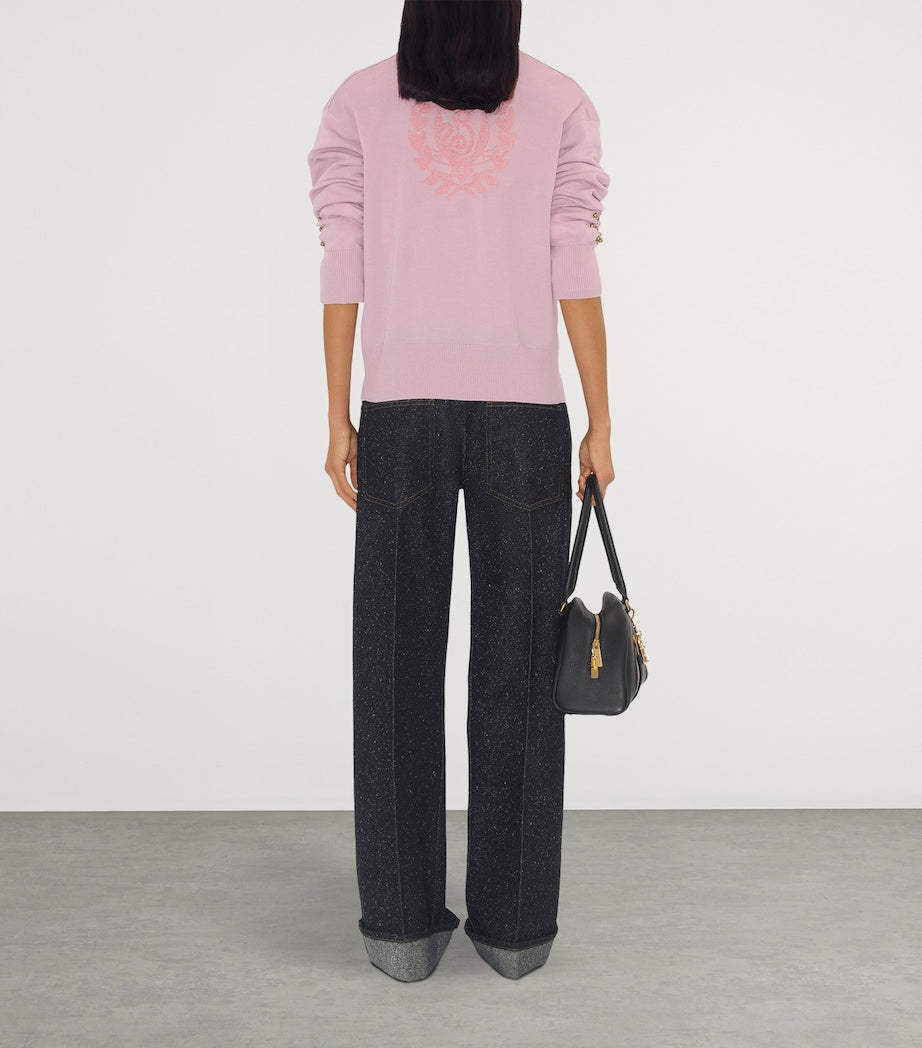 Purple Wool Embroidered B Crest Cardigan