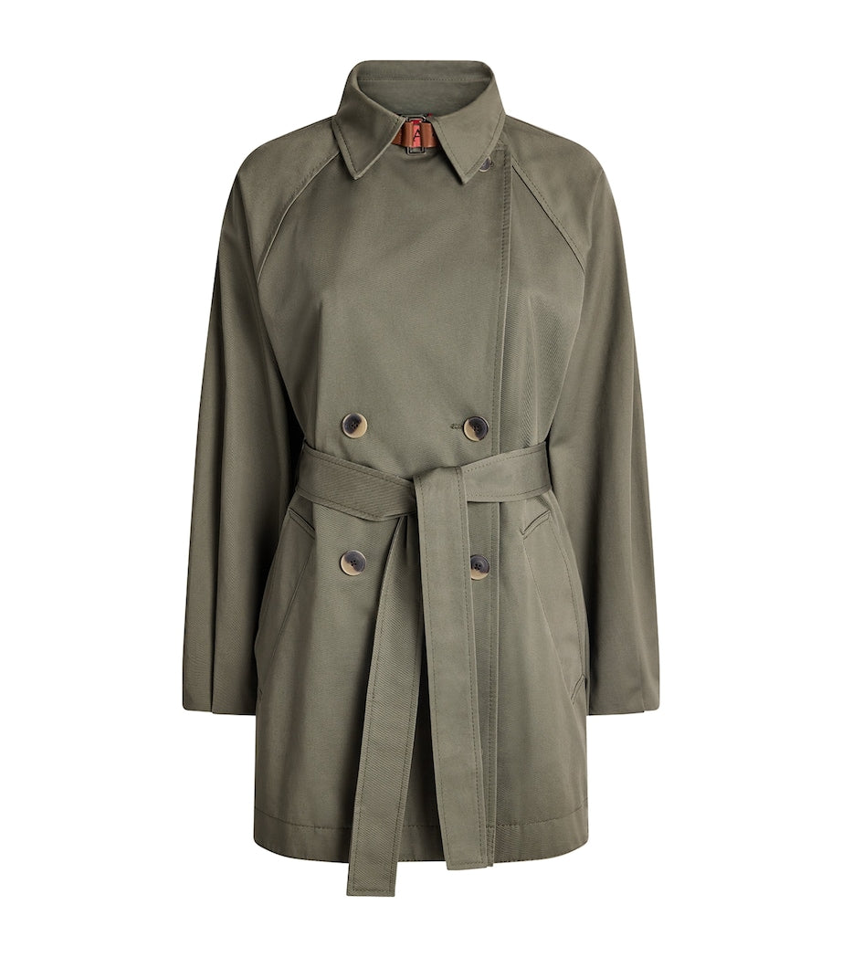 Green Cotton Short Trench Coat