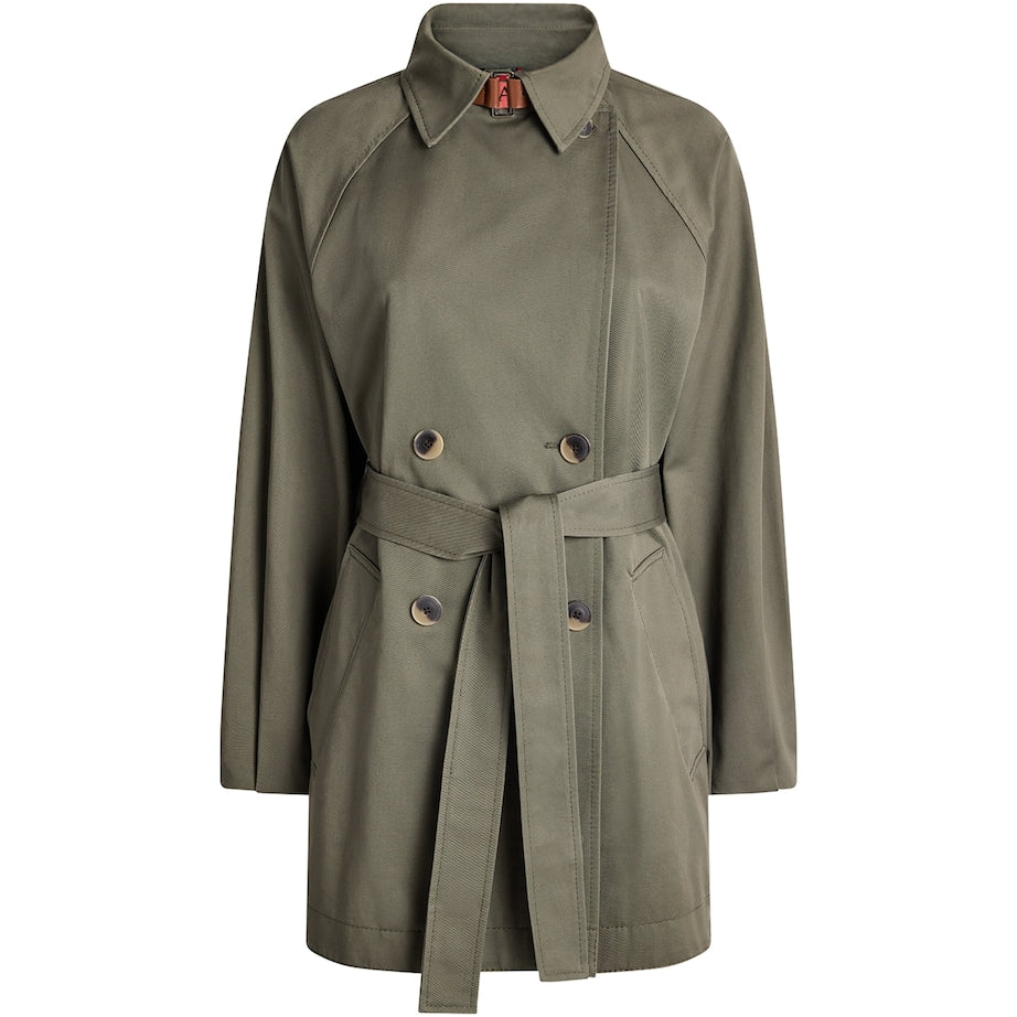 Green Cotton Short Trench Coat
