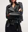 Black Leather College Biker Jacket