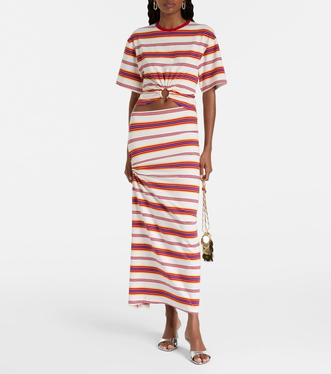 Rabanne - Gathered striped cotton-blend T-shirt