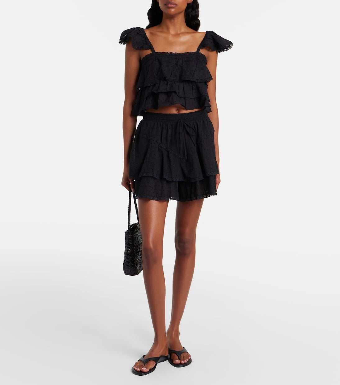 Poupette St Barth - Anya ruffled cotton crop top