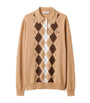 Brown Cashmere Argyle Polo Sweater