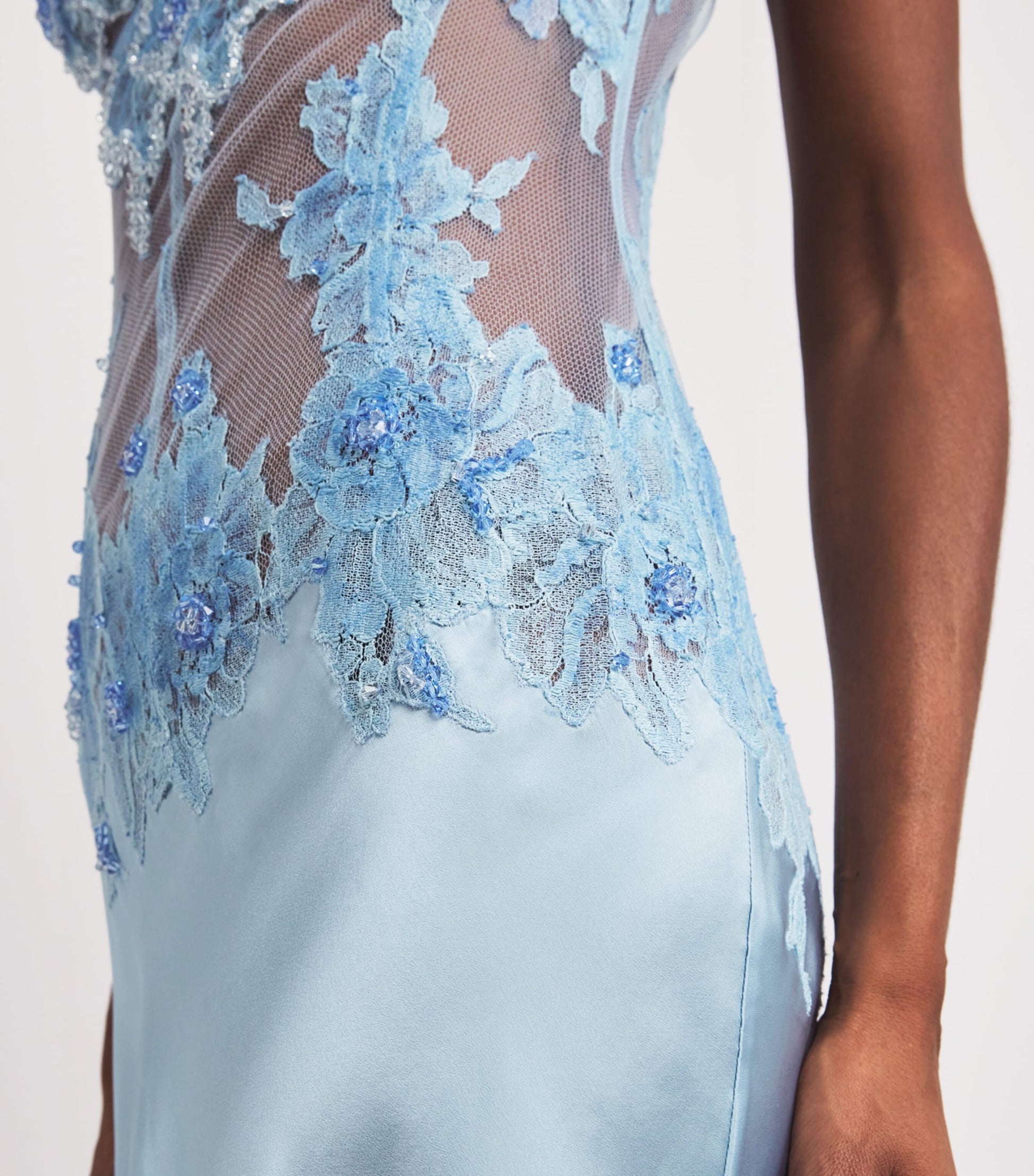 Rosamosario Blue Silk Embellished Slip Dress