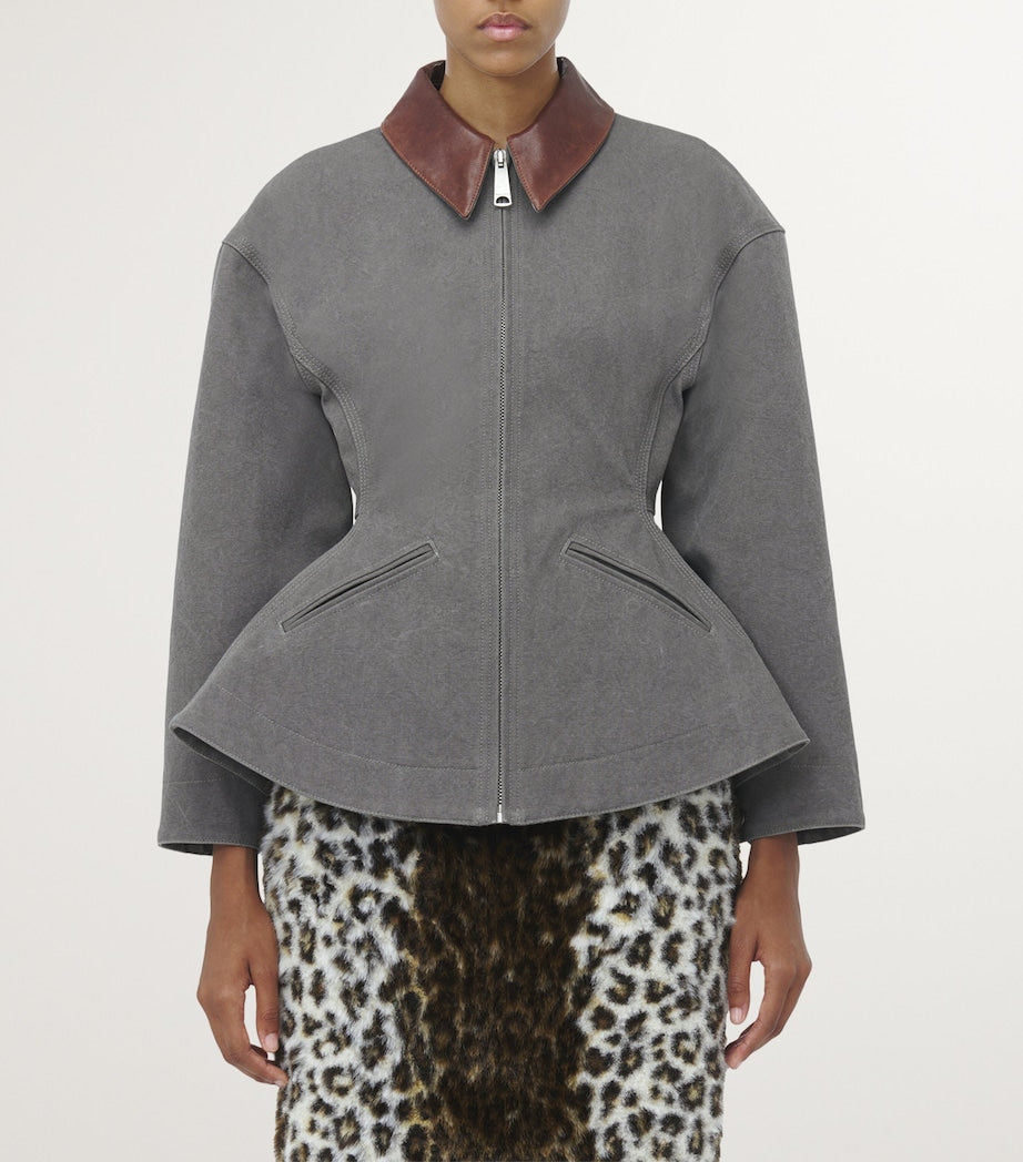 McQueen Black Cotton Canvas Peplum Jacket