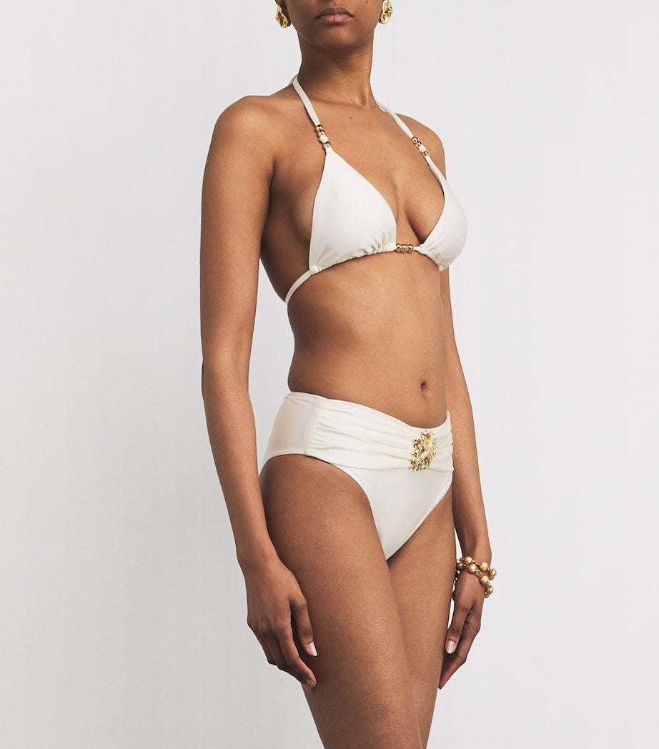 PatBO White Beaded Coral Bikini Bottoms