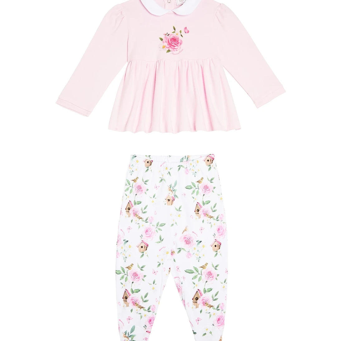 Monnalisa - Baby floral top and footed pants set