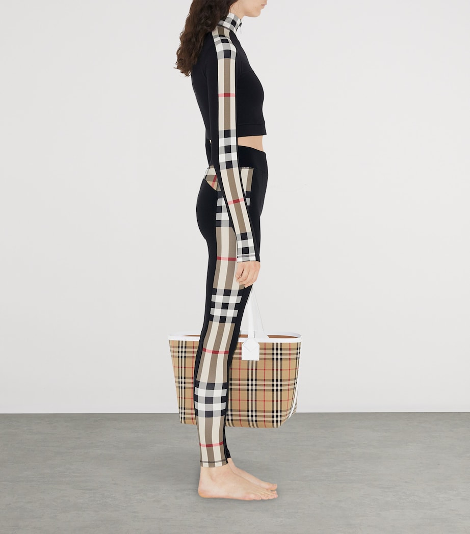 Black Stretch-Jersey Check-Trim Leggings