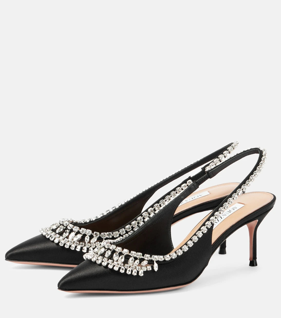 Aquazzura - Crystal Crush satin slingback pumps