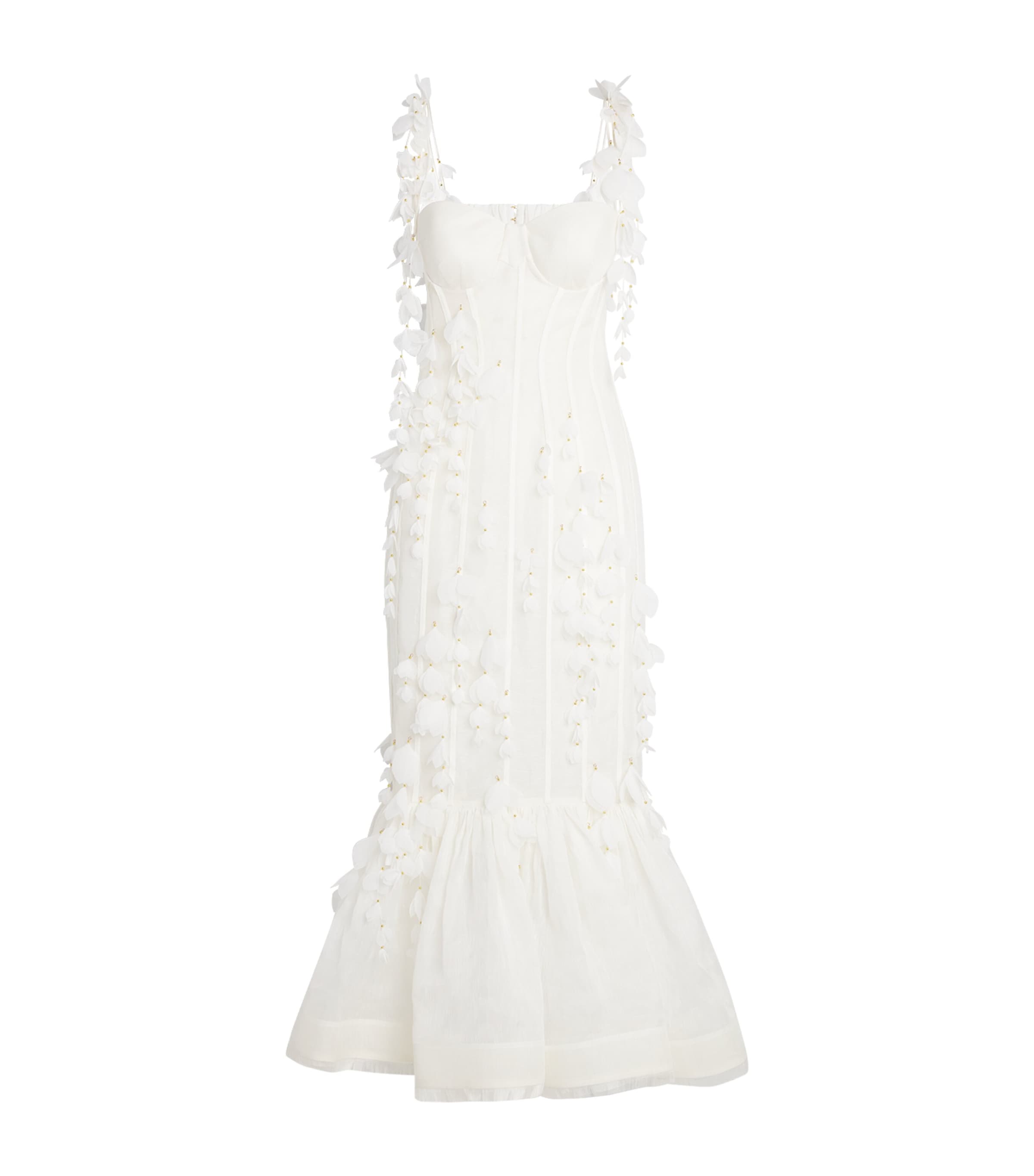 Zimmermann Ivory Linen-Silk Petal Midi Dress