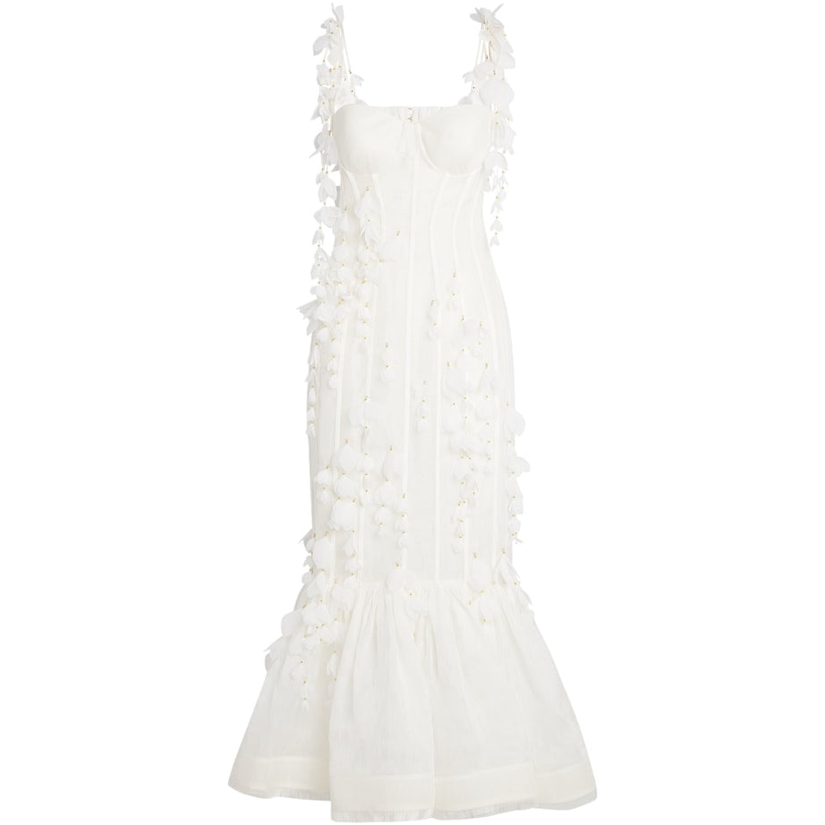 Linen-Silk Petal Midi Dress