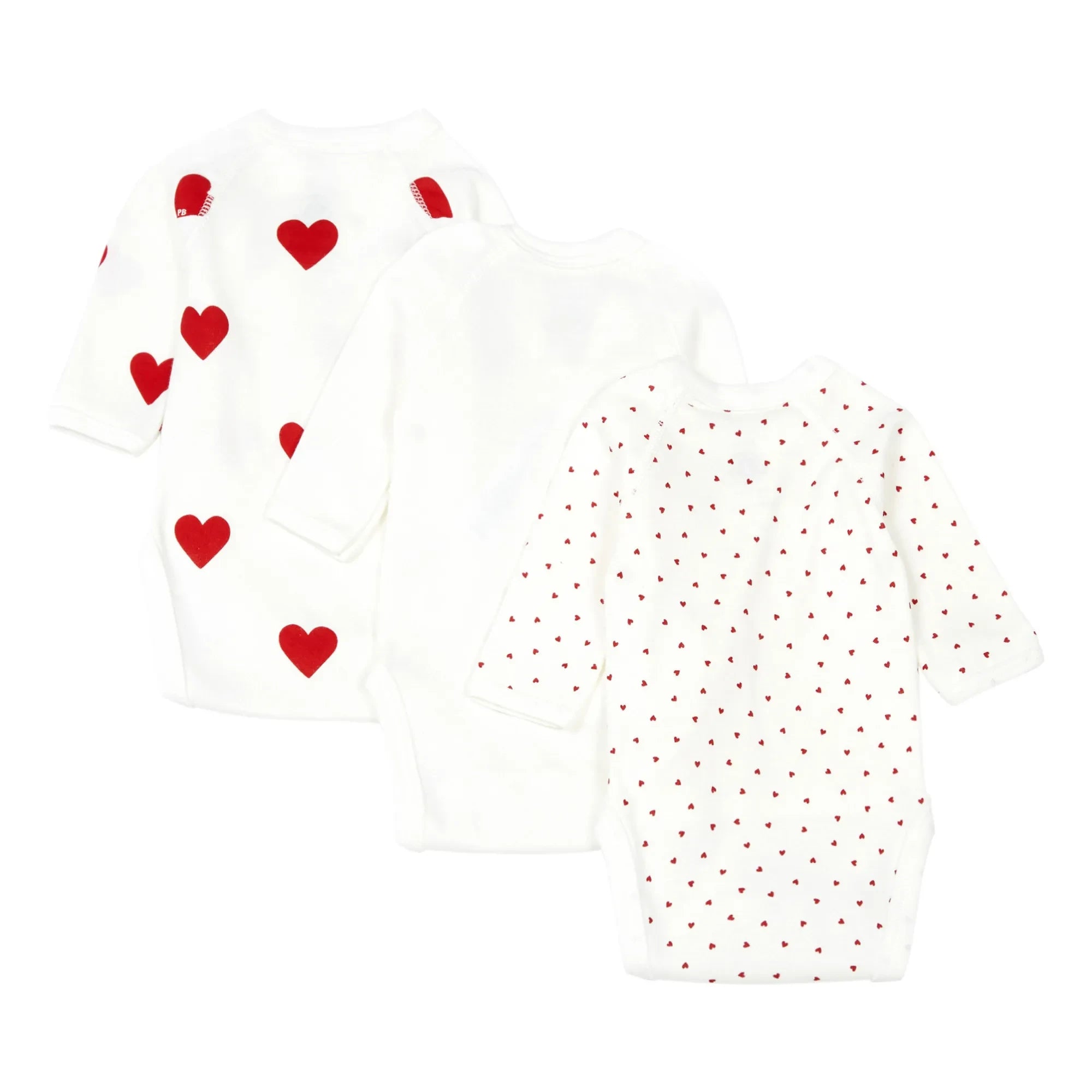 Petit Bateau - Set of 3 Cœur Crossbody Organic Cotton Playsuits  | Red