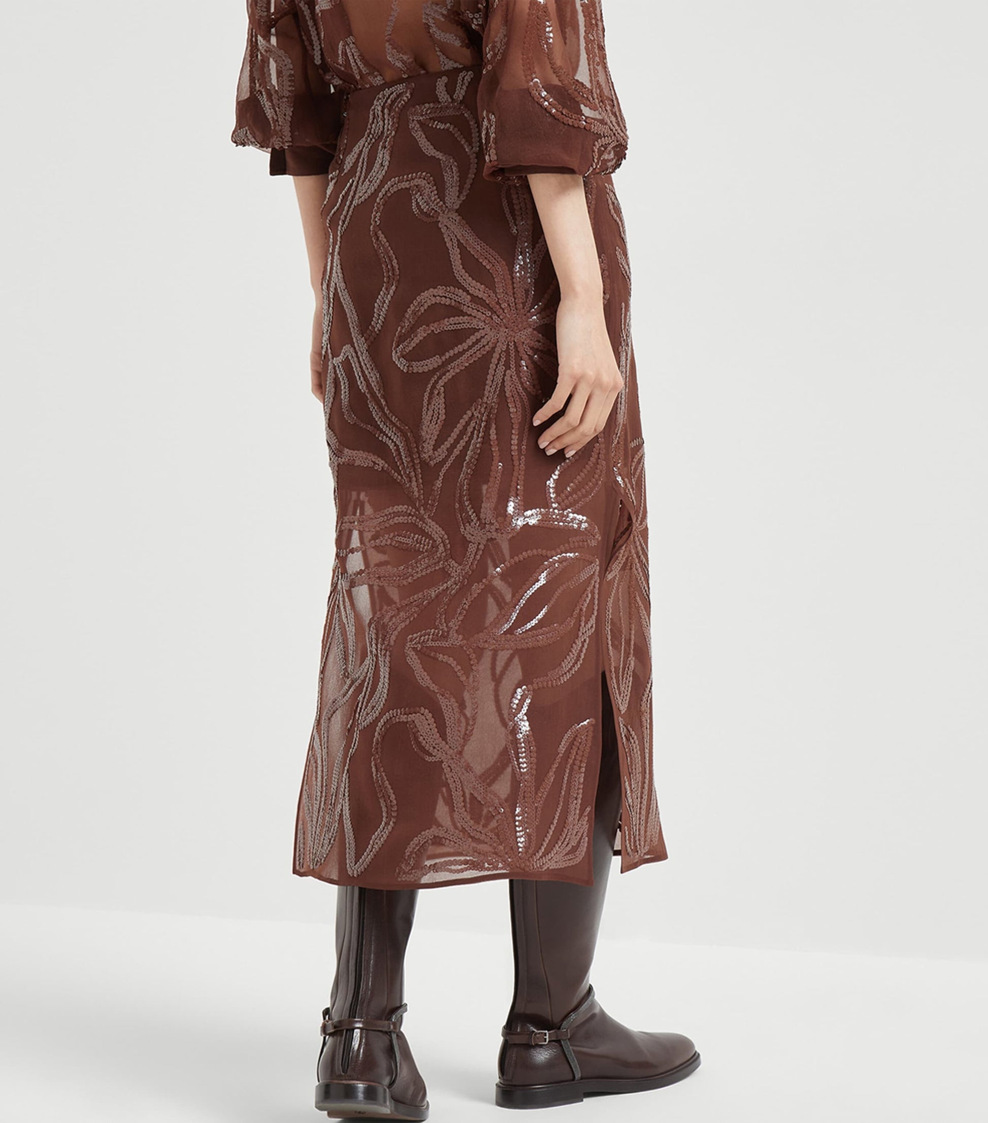 Silk Embellished Midi Skirt