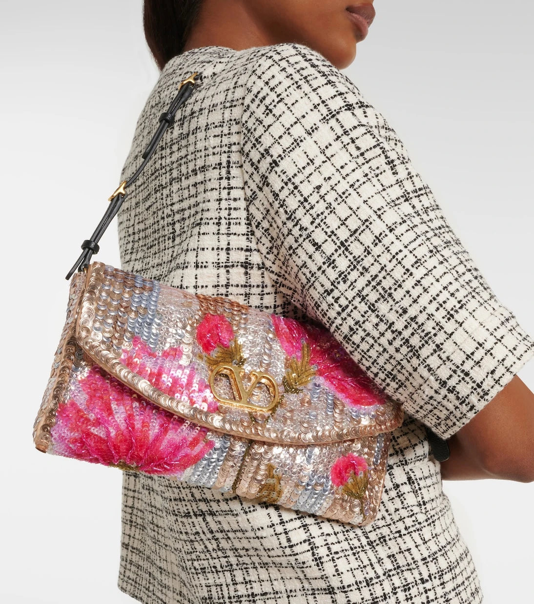 Valentino Garavani - DeVain Small floral sequined shoulder bag