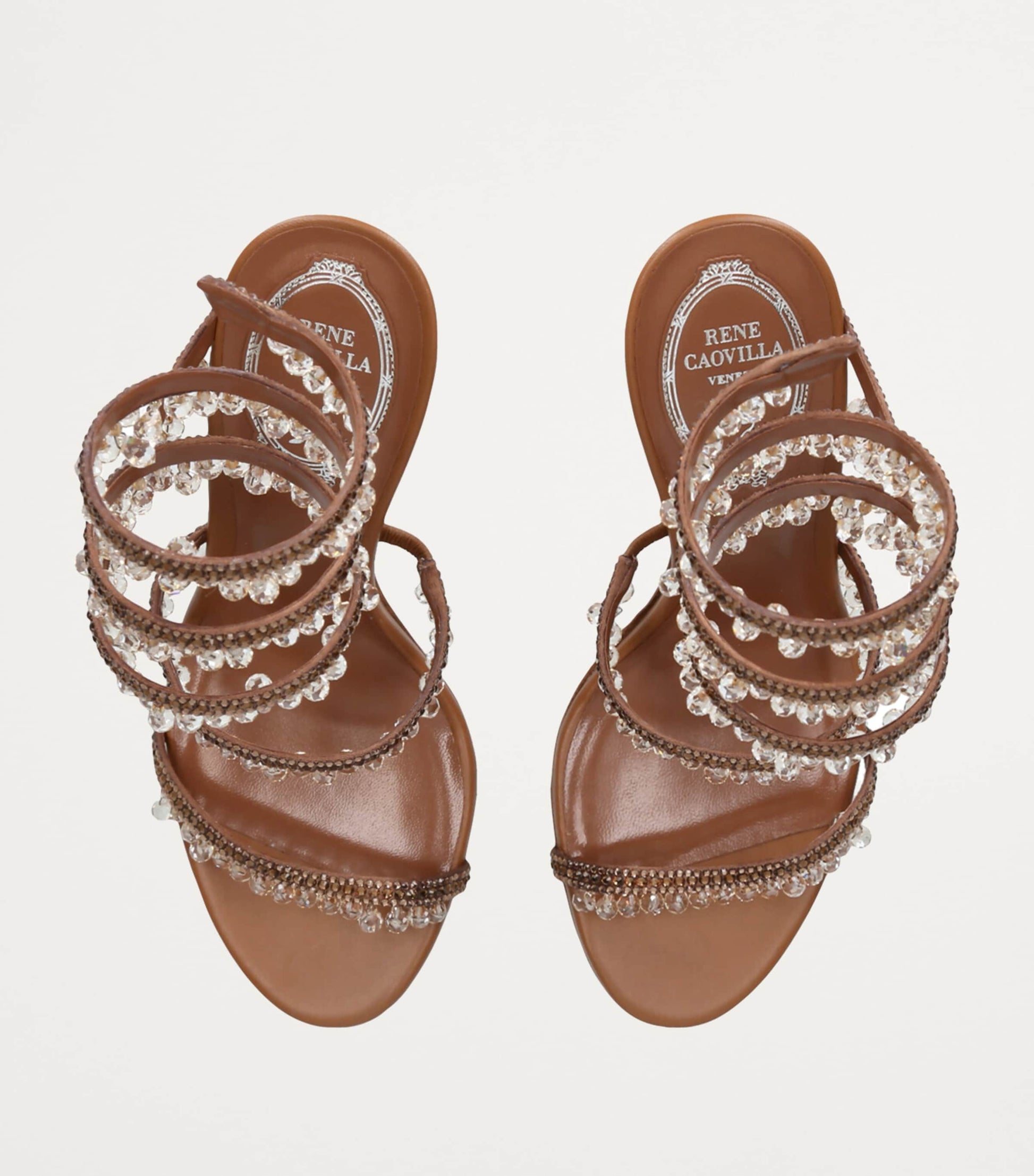 René Caovilla Brown Embellished Chandelier Sandals 105