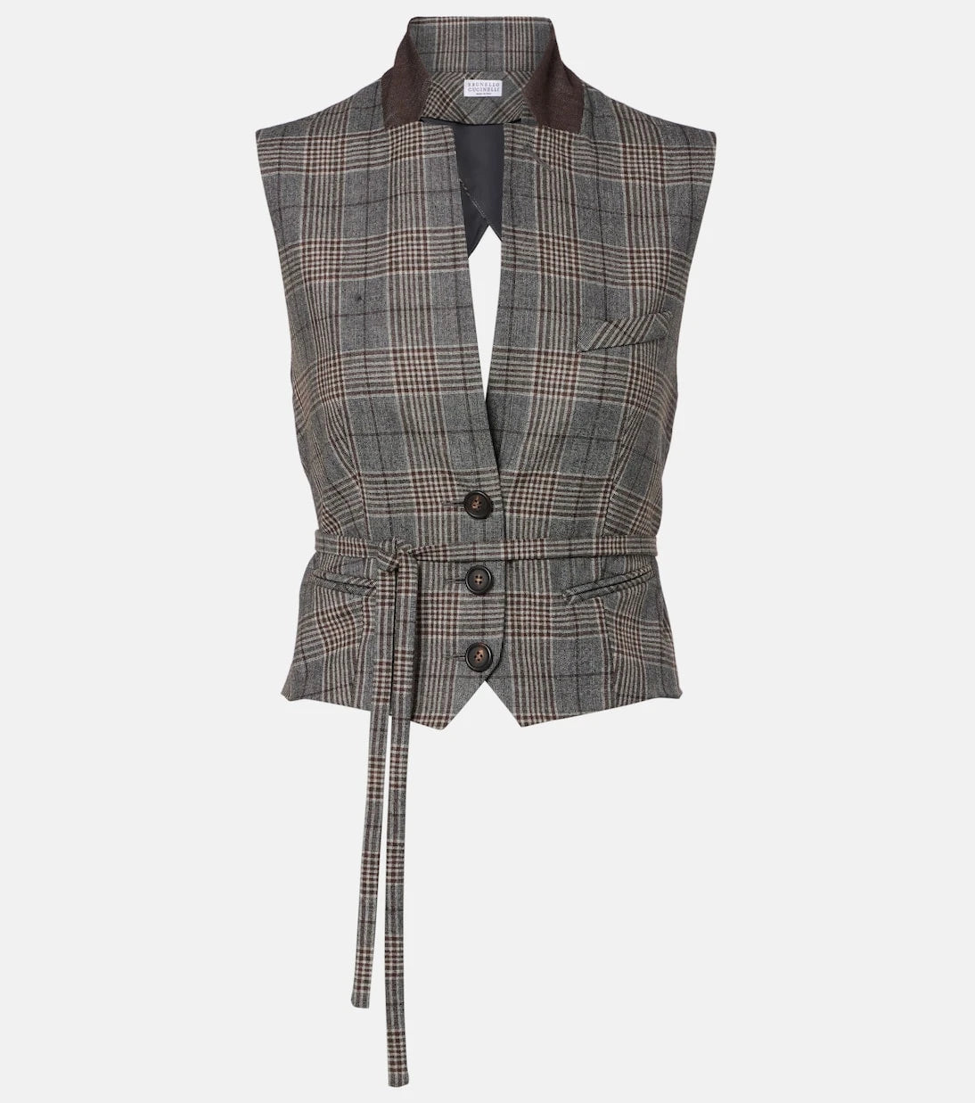 Brunello Cucinelli - Belted checked virgin wool vest