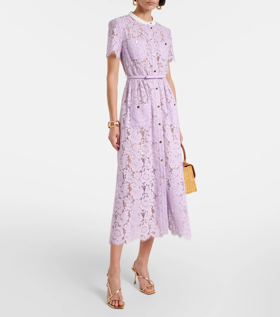Self-Portrait - Belted lace midi dress