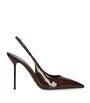 Brown Patent Leather Lidia Slingback Pumps 105