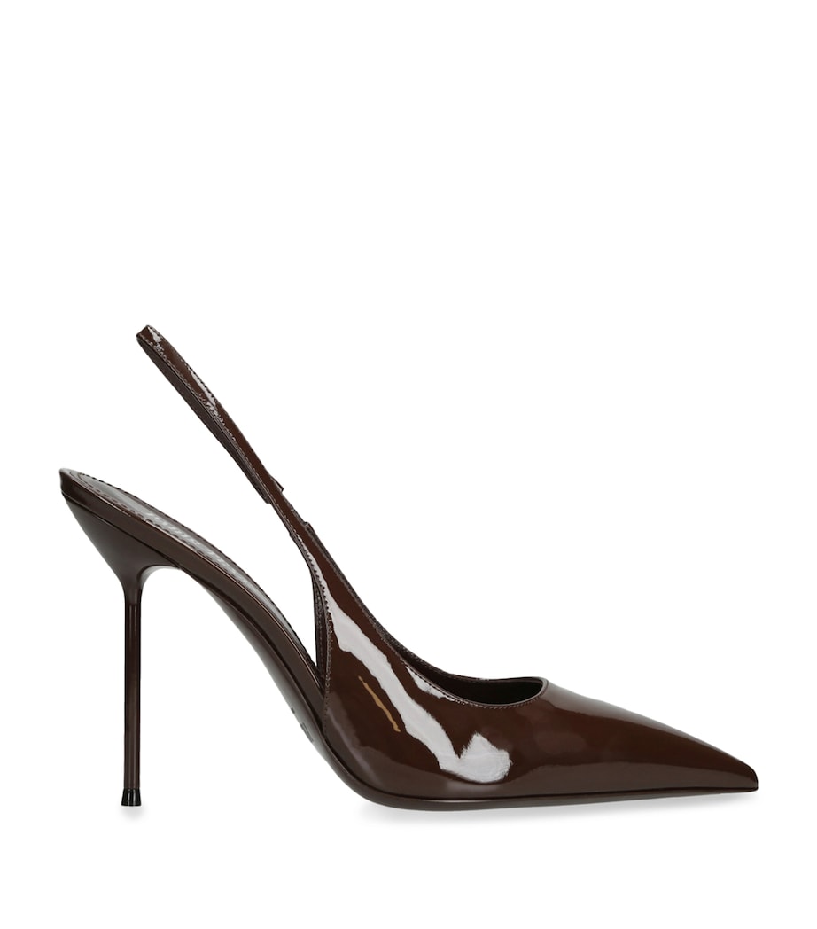 Brown Patent Leather Lidia Slingback Pumps 105