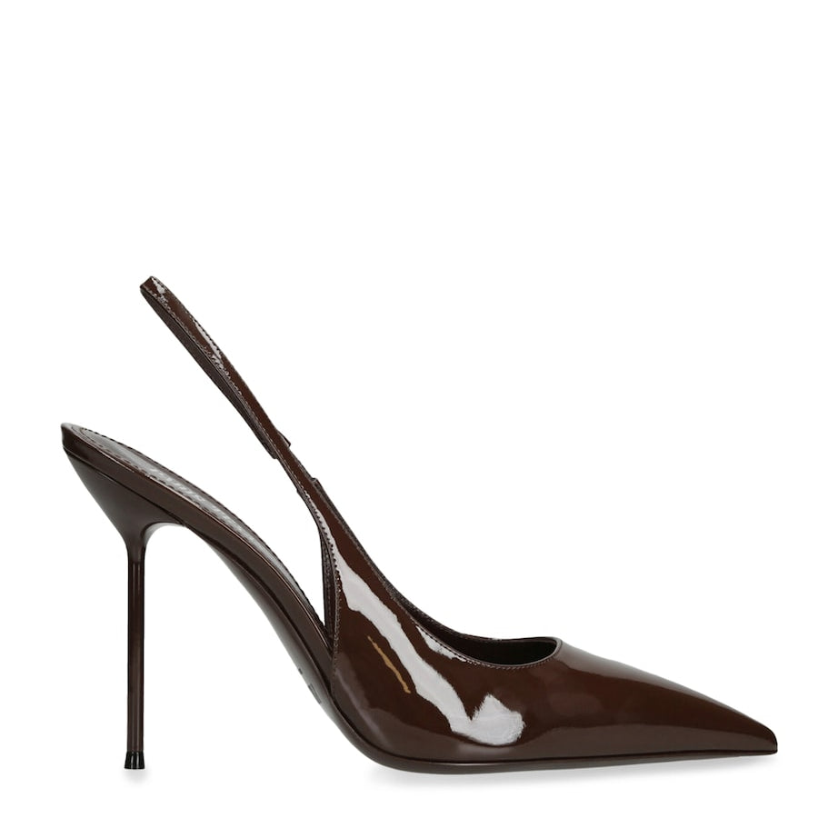 Brown Patent Leather Lidia Slingback Pumps 105