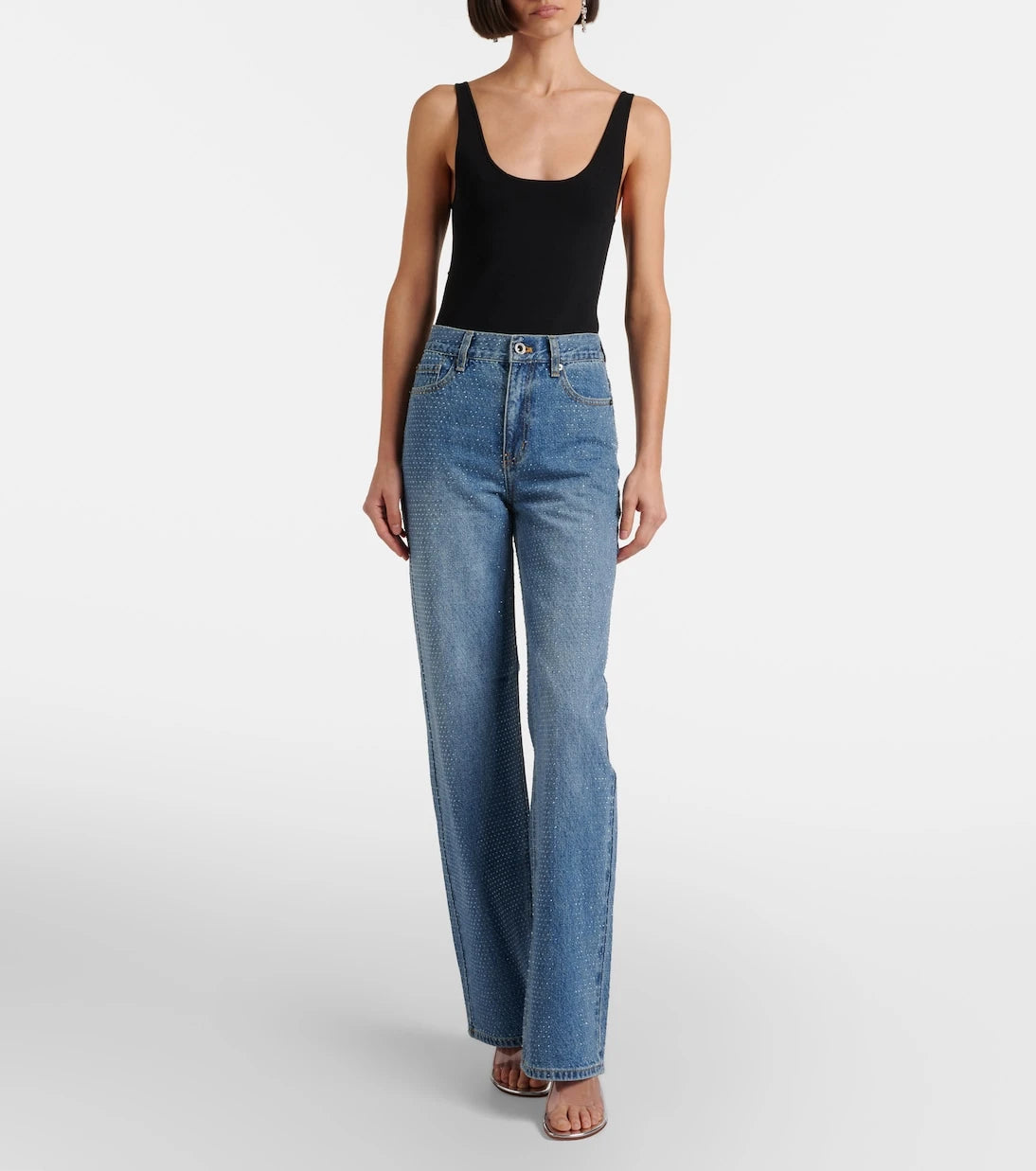 Self-Portrait - Embellished high-rise straight jeans