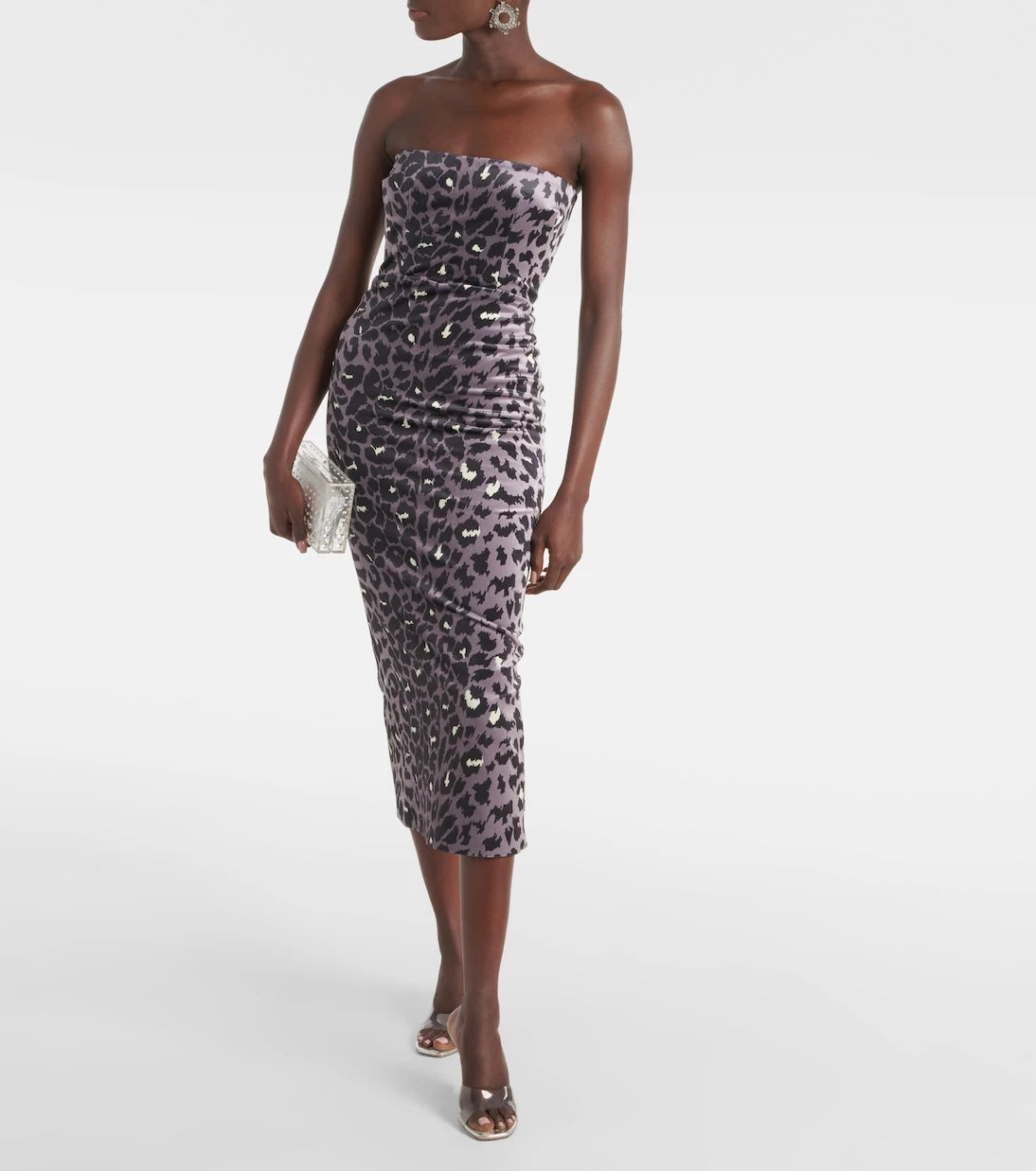 Alex Perry - Leopard-print strapless velvet midi dress