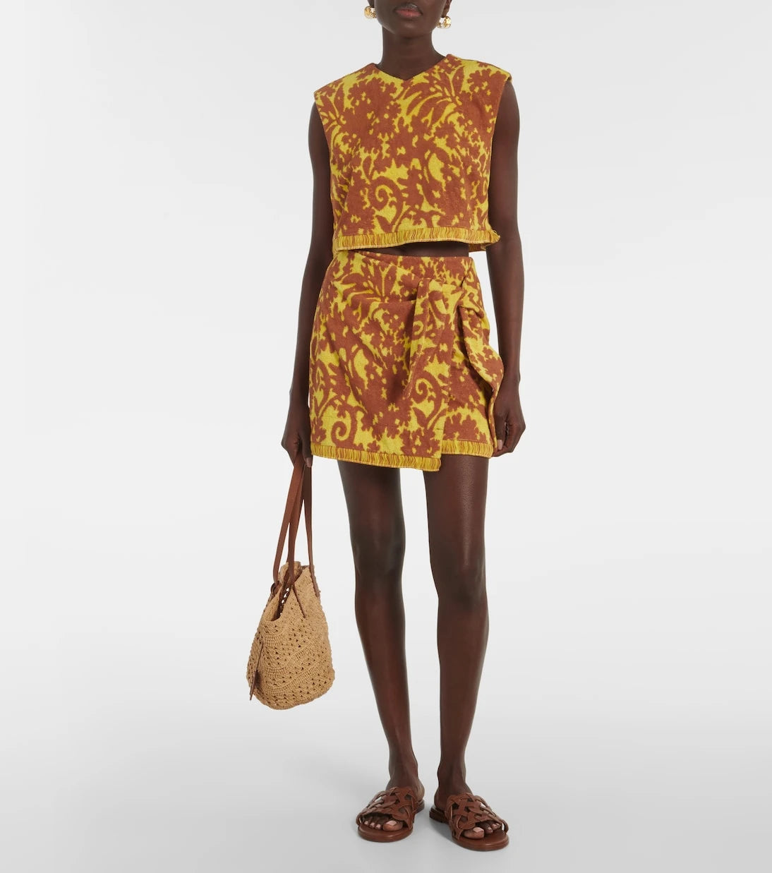 Alémais - Amarillo printed cotton-blend crop top