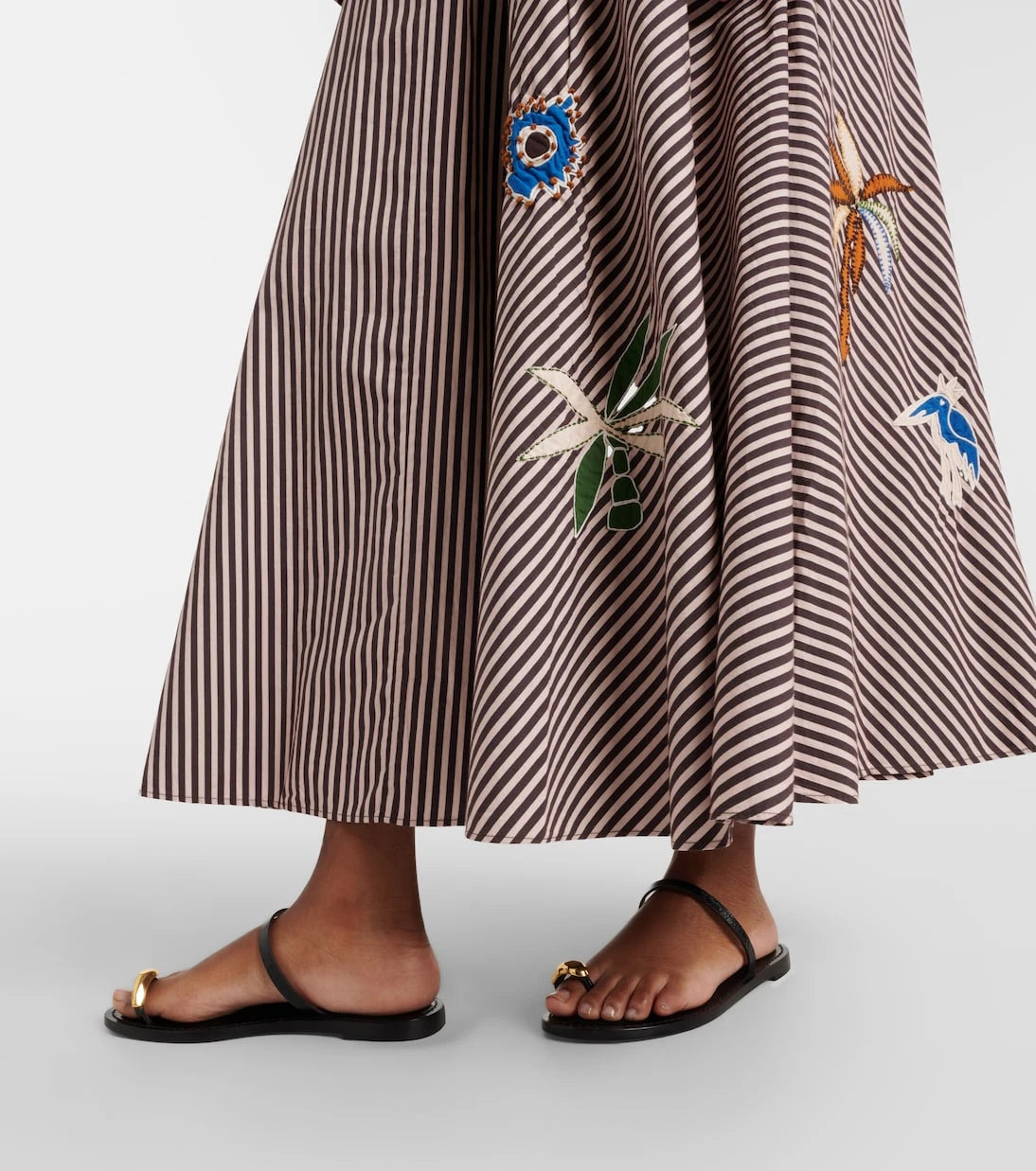 Alémais - Sirocco embroidered striped cotton maxi skirt