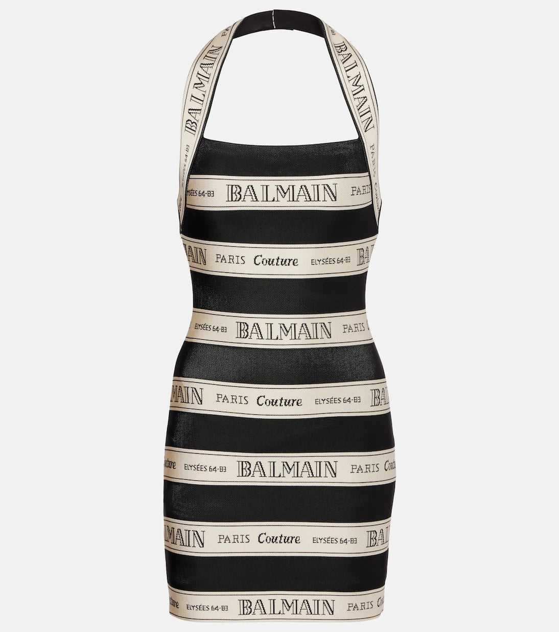 Balmain - Striped halterneck jacquard minidress