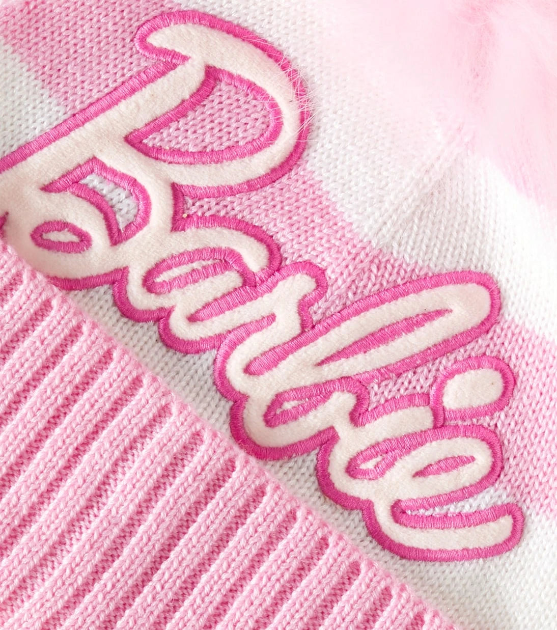 Monnalisa - x Barbie® pompom embroidered striped beanie