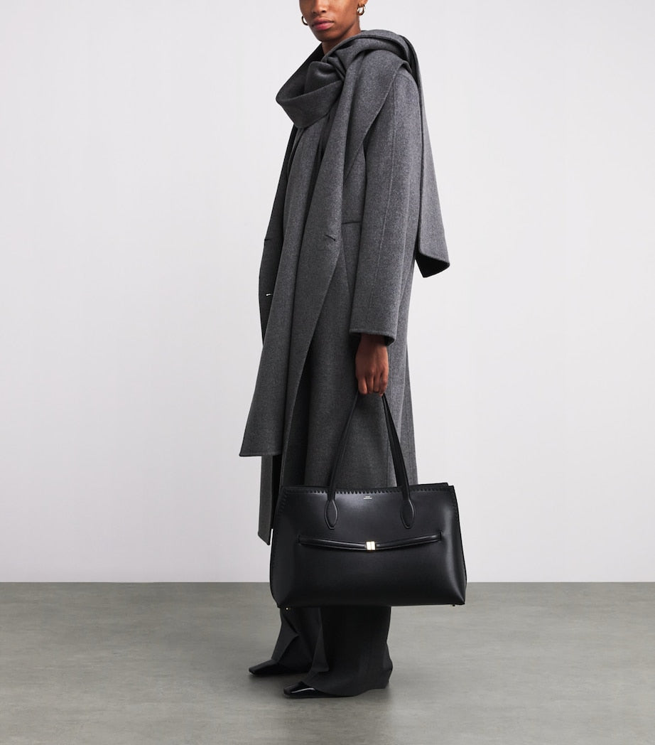 Róhe Grey Wool Double-Layered Scarf Coat