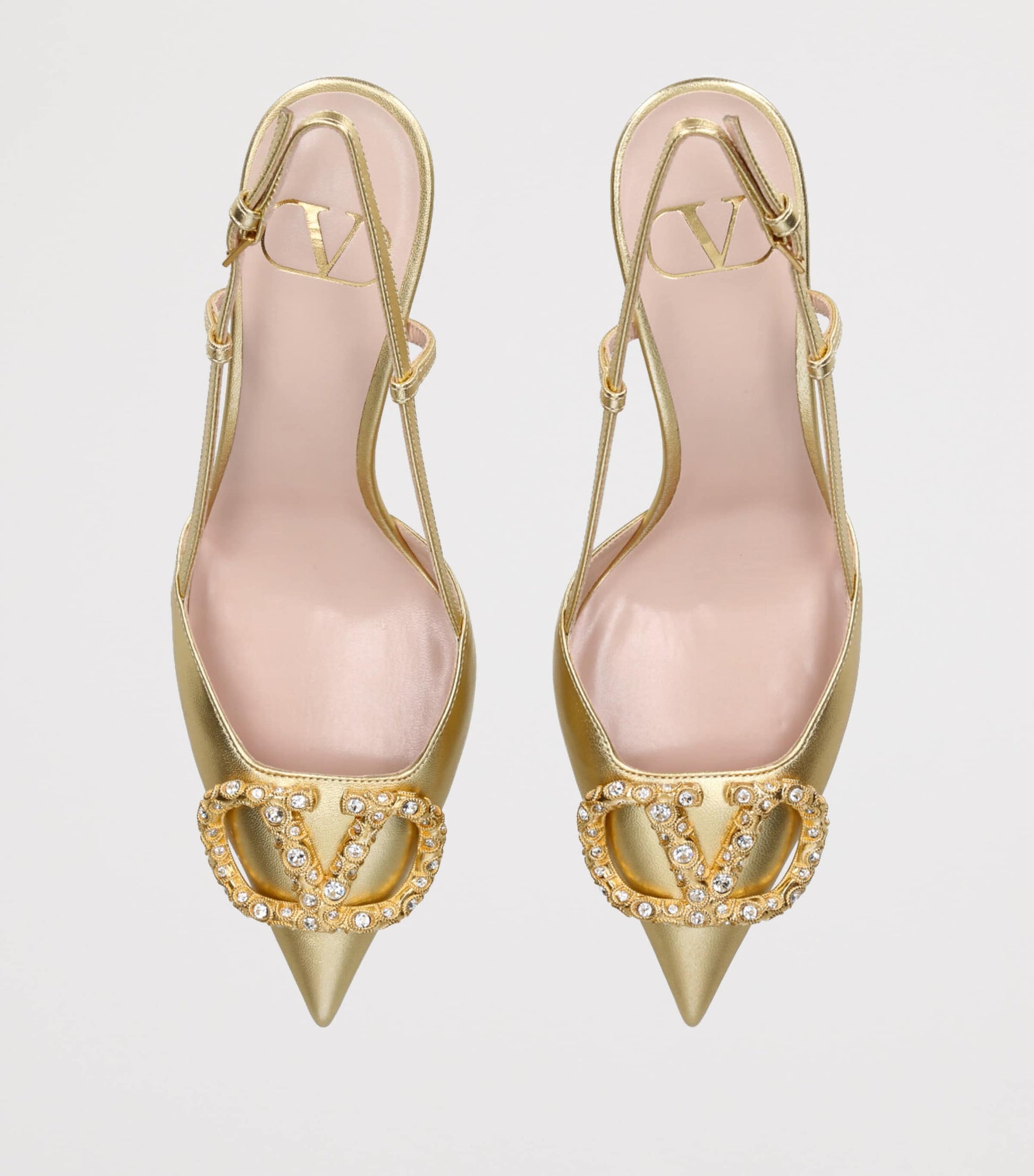 Valentino Garavani Gold Leather VLogo Strass Slingback Pumps 80