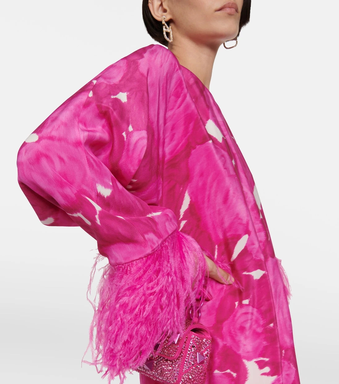 Valentino - Floral feather-trimmed silk minidress