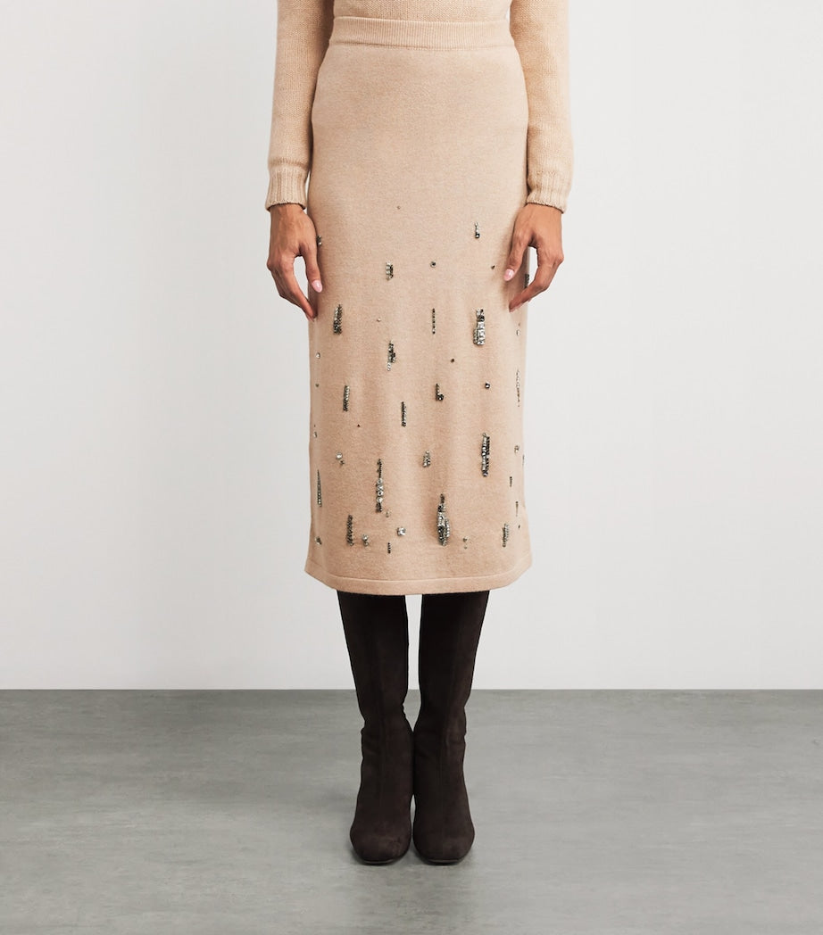Fabiana Filippi Beige Wool-Silk-Cashmere Embellished Skirt