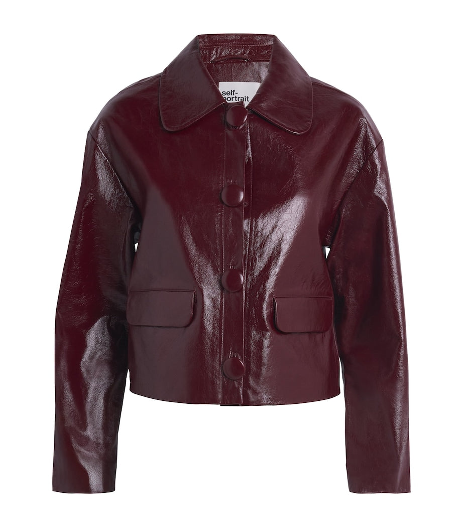 Self-Portrait Burgundy Patent Leather Jacket