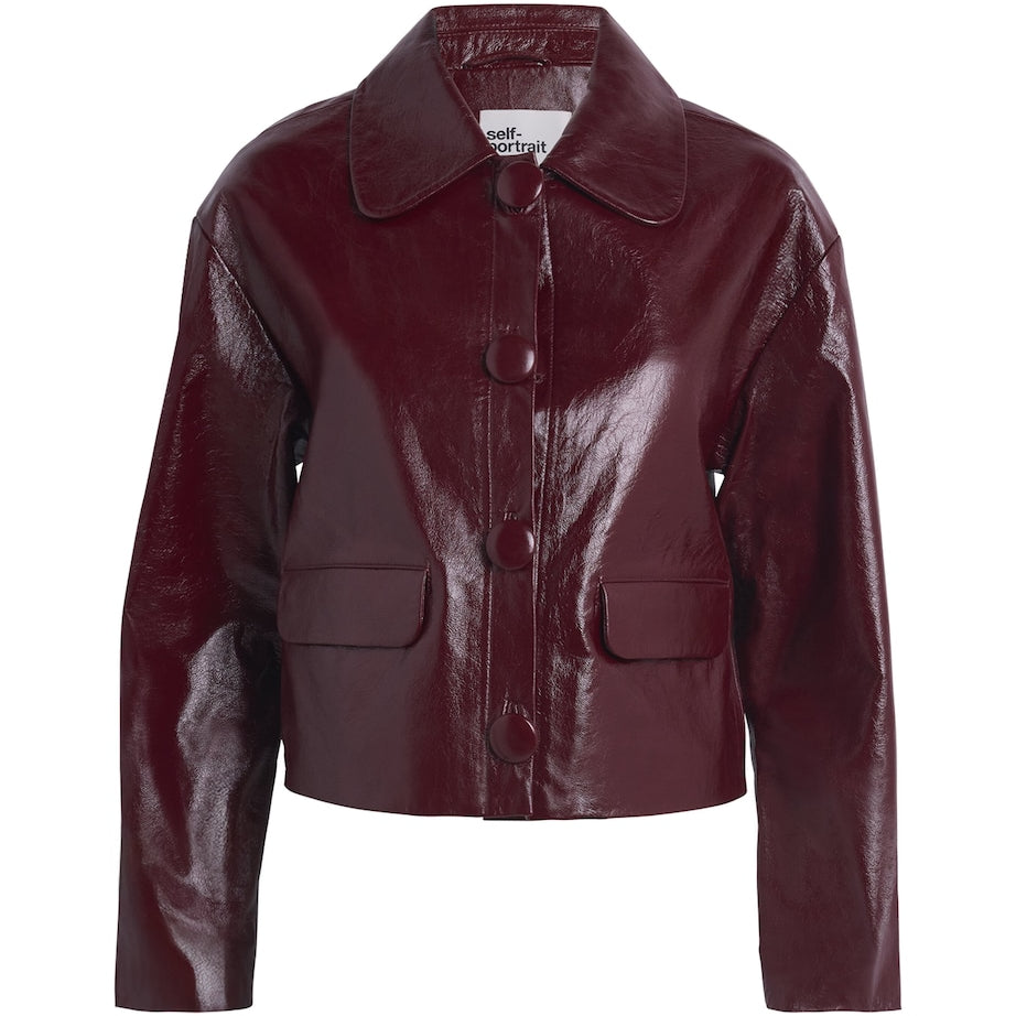 Self-Portrait Burgundy Patent Leather Jacket