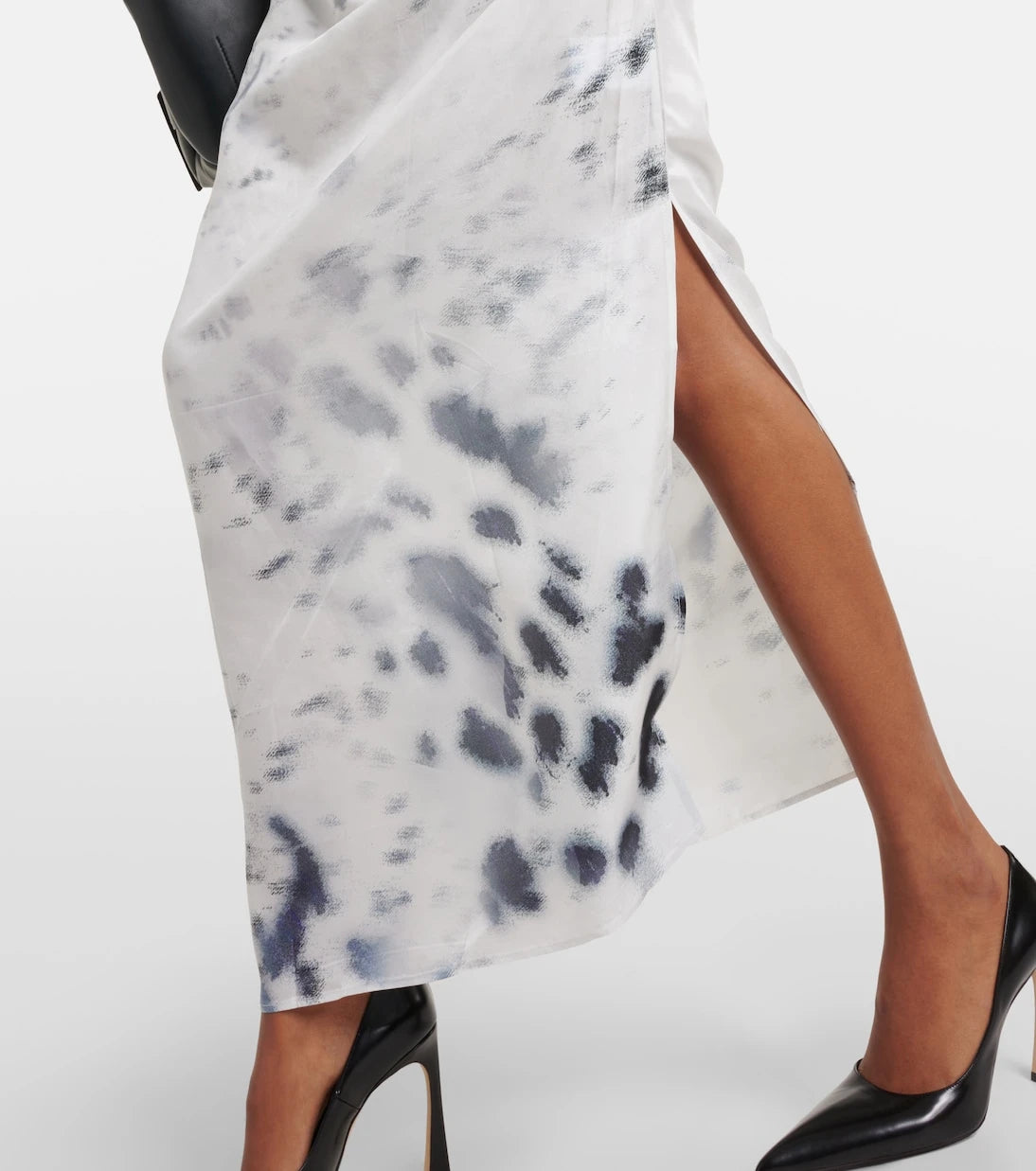 Jacques Wei - Gathered printed satin midi dress