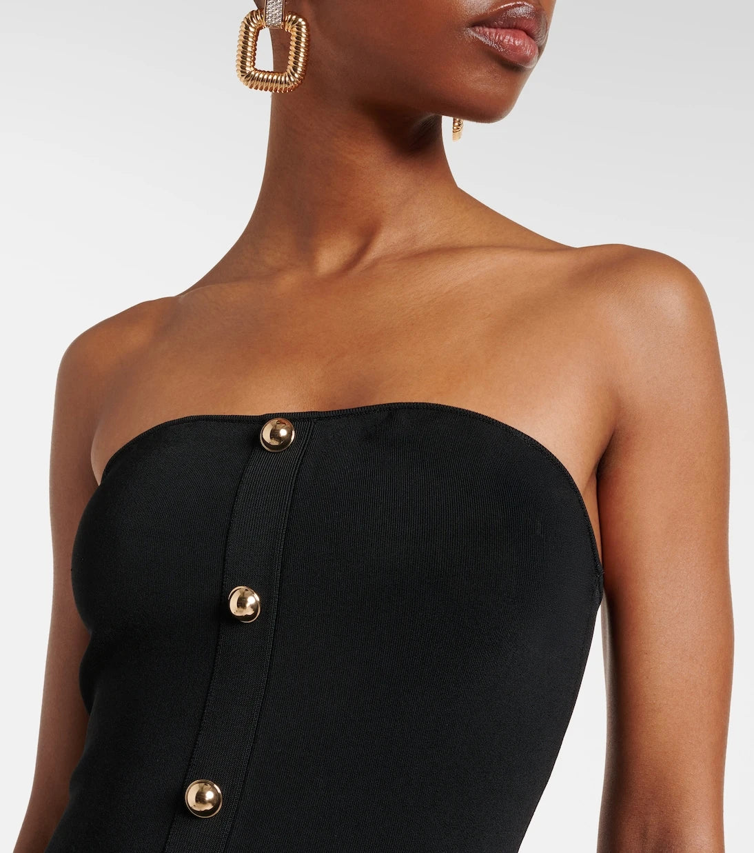 Self-Portrait - Belted knitted strapless maxidress