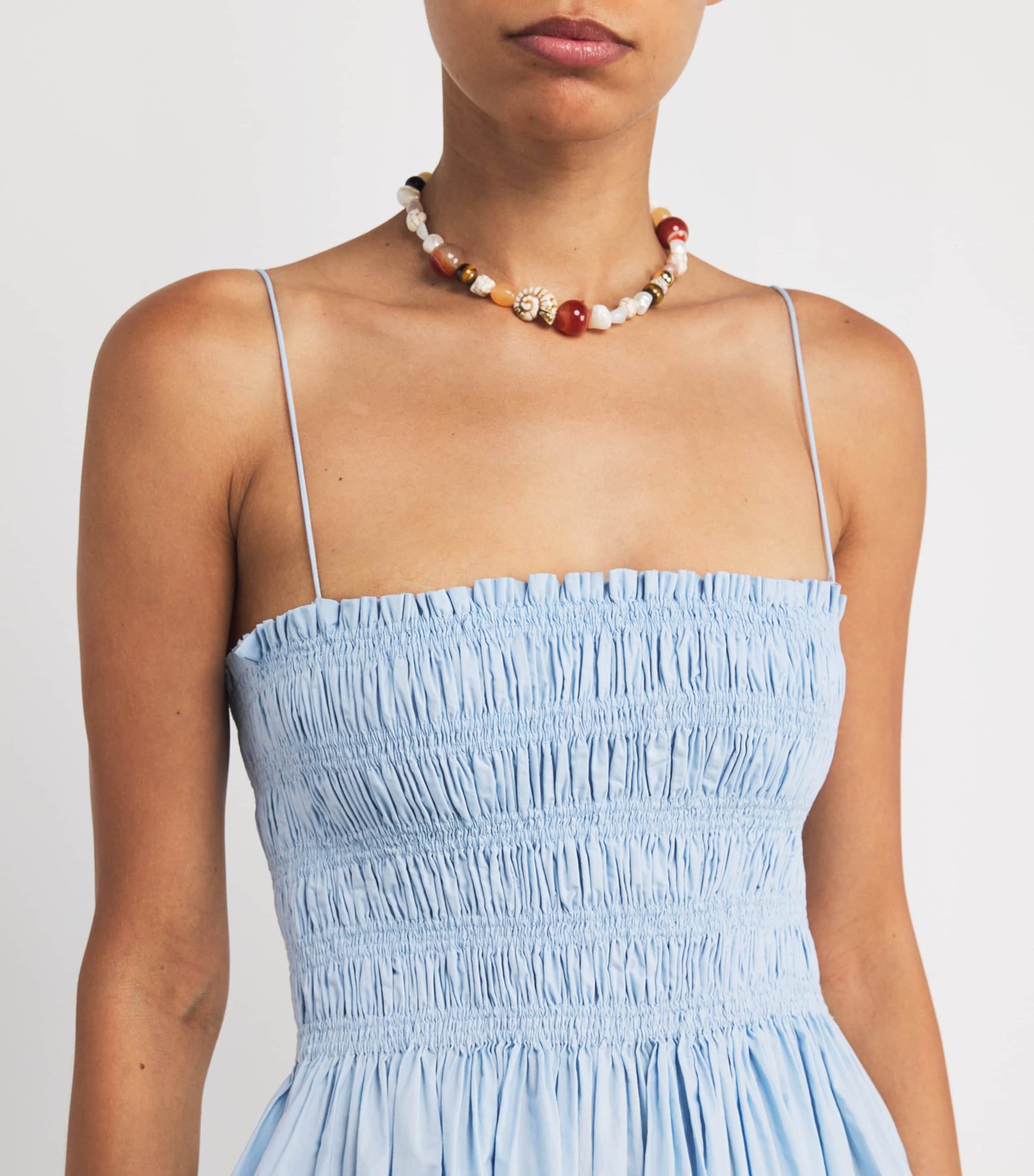 Matteau Blue Organic Cotton Shirred Mini Dress