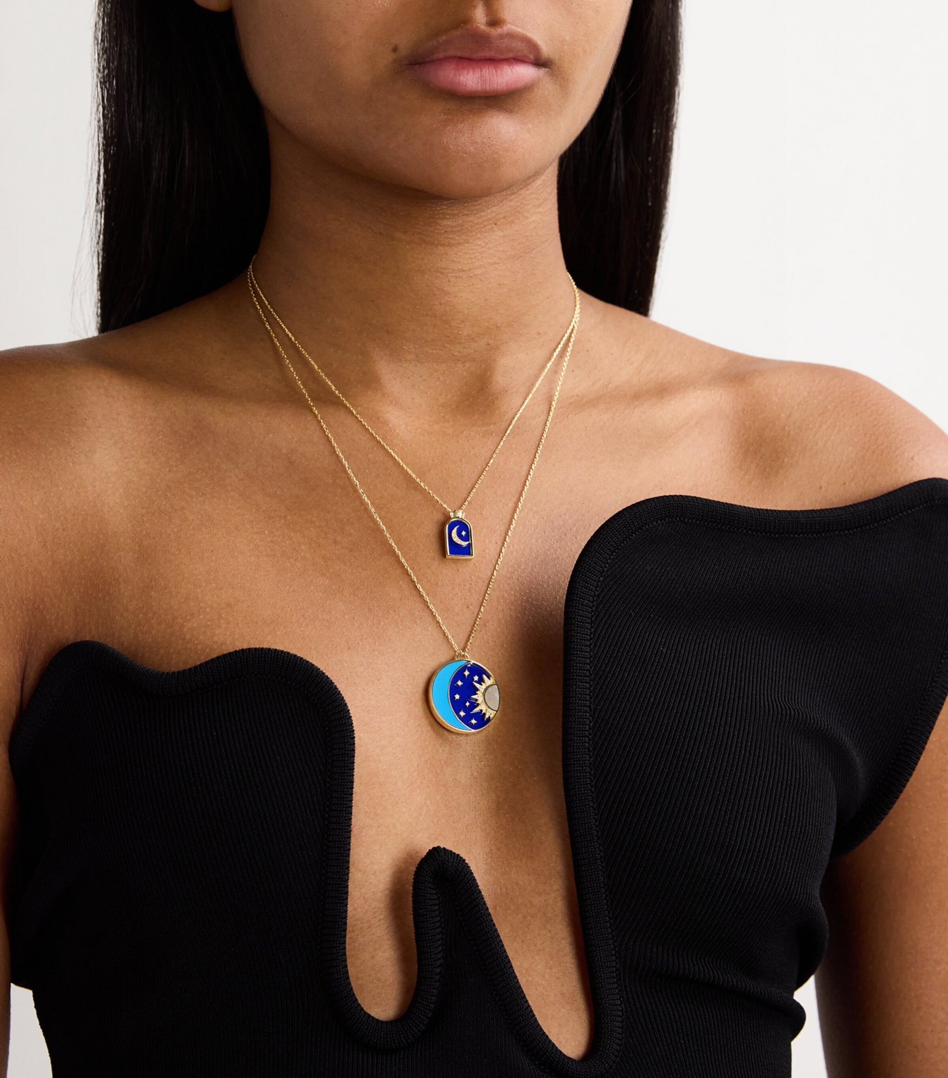 Yellow Gold, Diamond, Lapis and Turquoise Cosmic Love Necklace