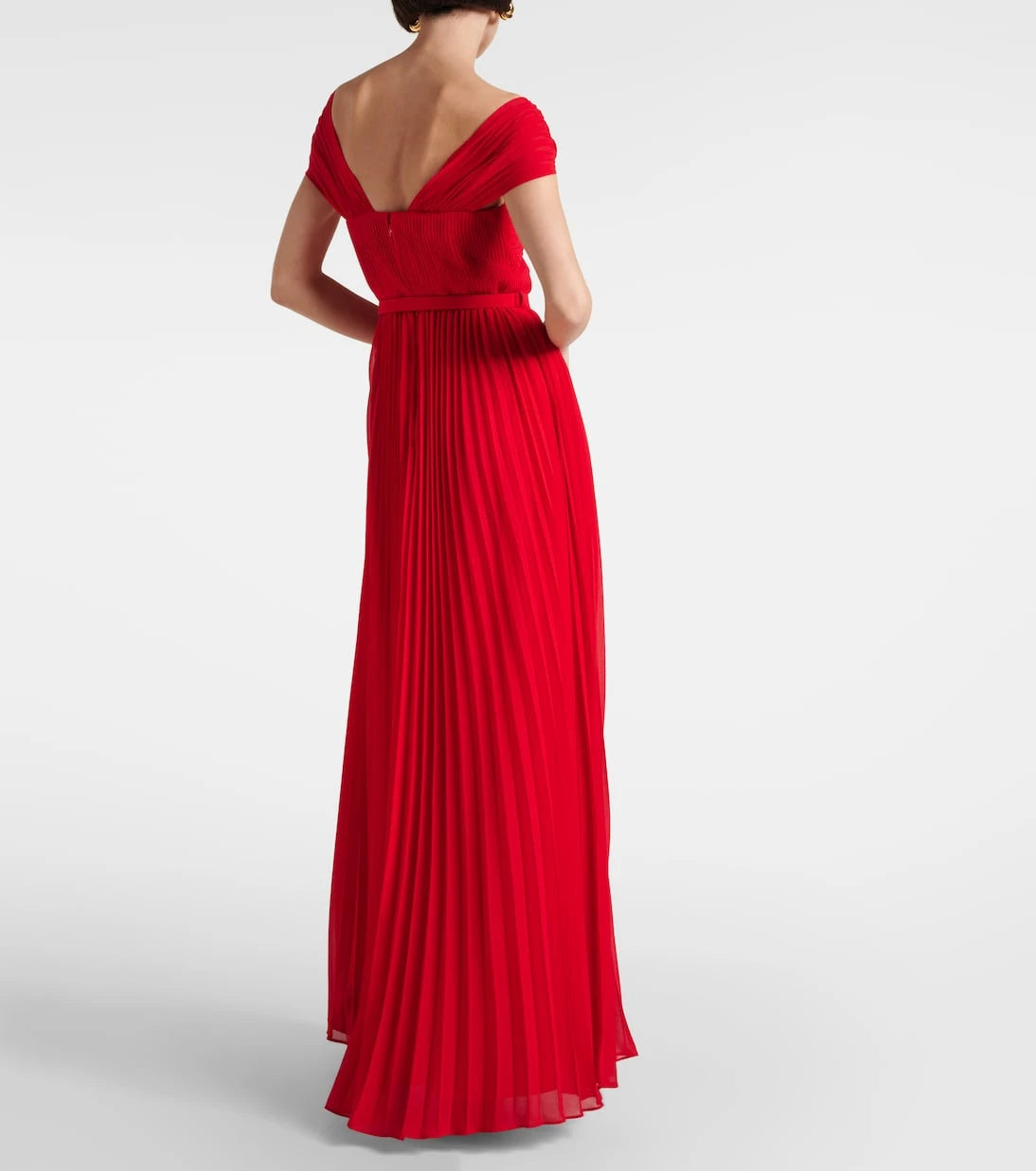 Self-Portrait - Pleated off-shoulder chiffon gown