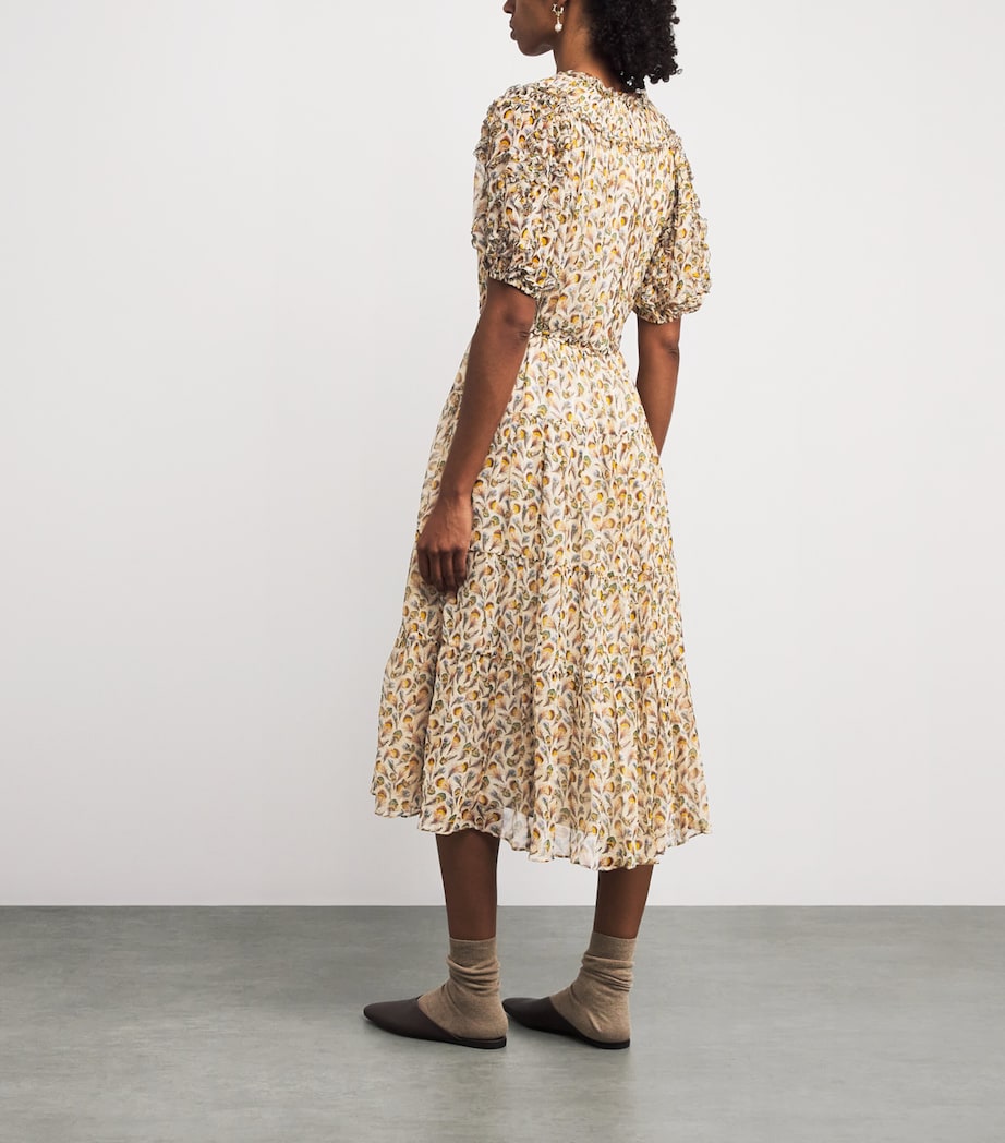 Ulla Johnson Ivory Silk Ruffled Nan Midi Dress